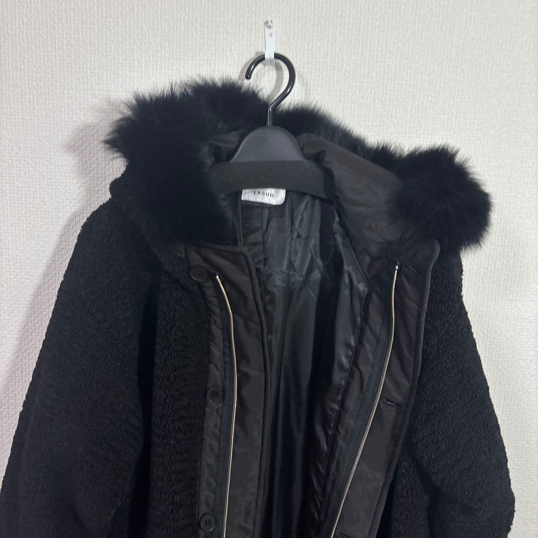 LASUD ファーボアコート ブラック 未使用品 サイズ9号 定価34000円