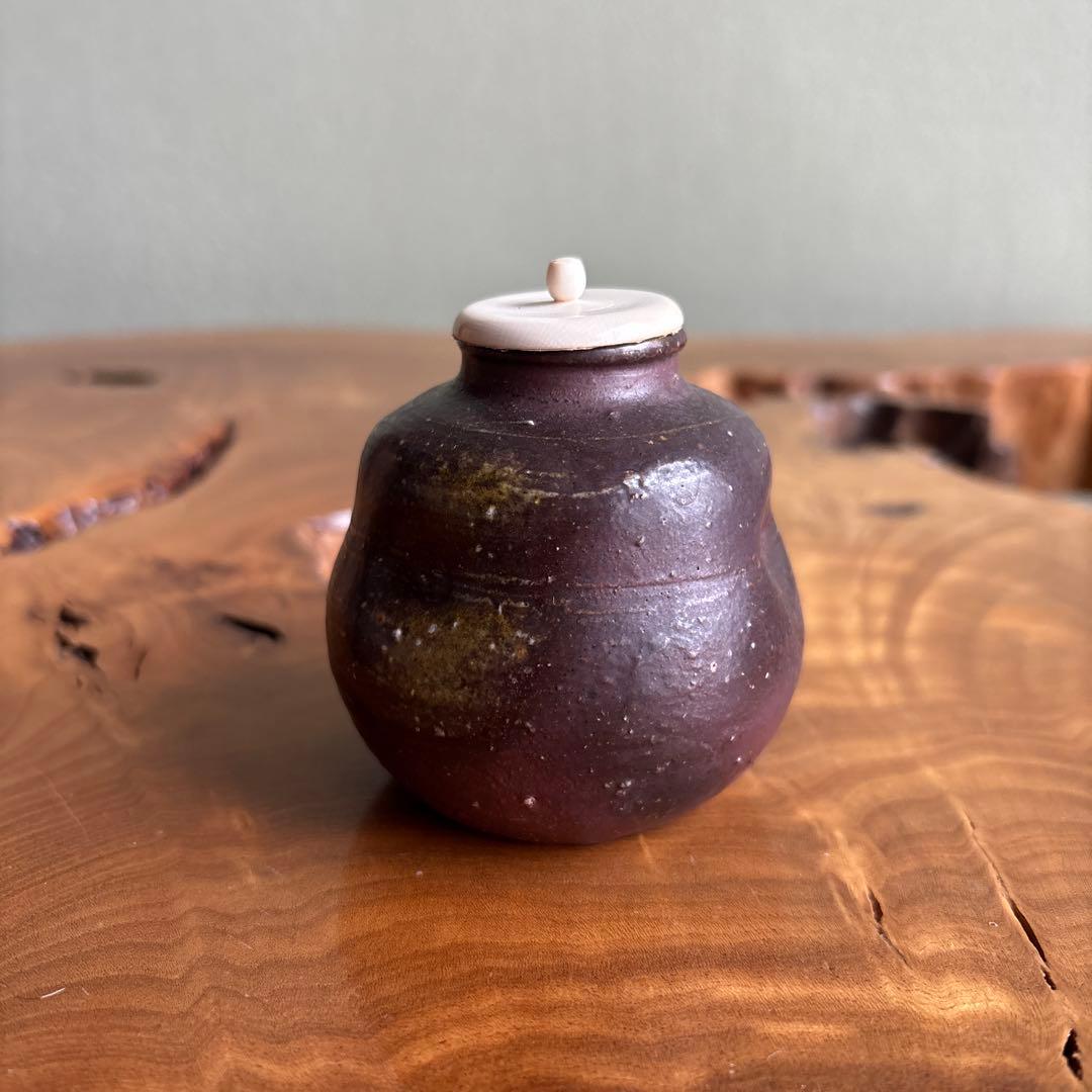 備前焼 瓢型茶入 乗松俊行 茶道具 共箱 西陣織の仕覆付き（国司間道