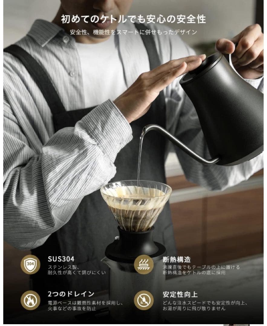 エペイオス(Epeios) 電気ケトル ドリップケトル 0.9L 1200W