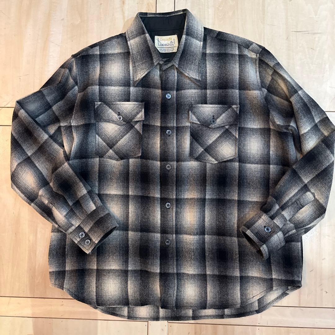 T*0様 極美品　Cascade オンブレ　ウール　チェックシャツ　黒白 古着 ヴィンテージ L/S シャドーチェック ウール シャツ【Late1960's