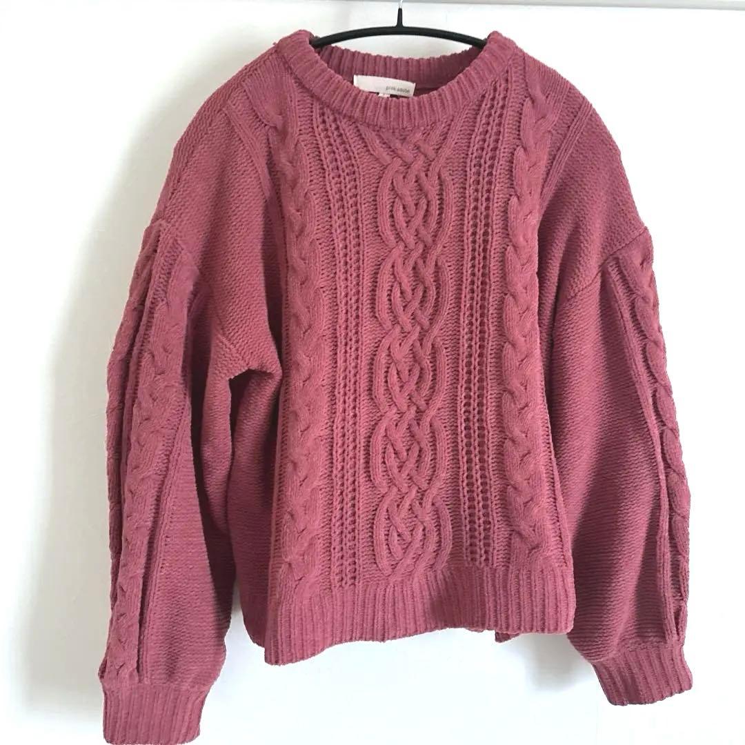 ケーブル編み ニット セーター ピンク ゆったり ショート丈 - メルカリ