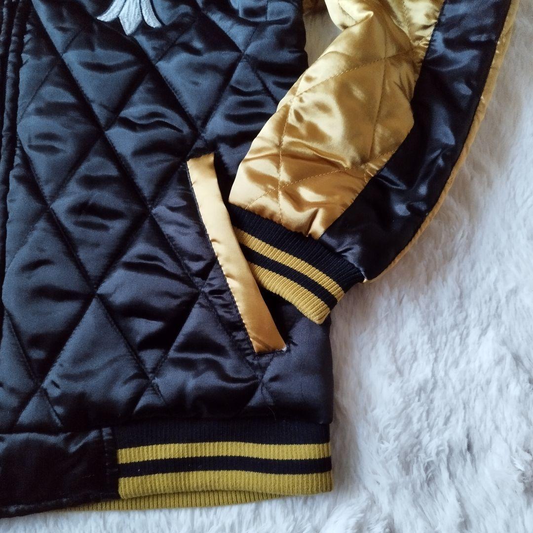 希少レア】00s 刺繍 クロス スカジャン 黒 金 黄色 キルティング