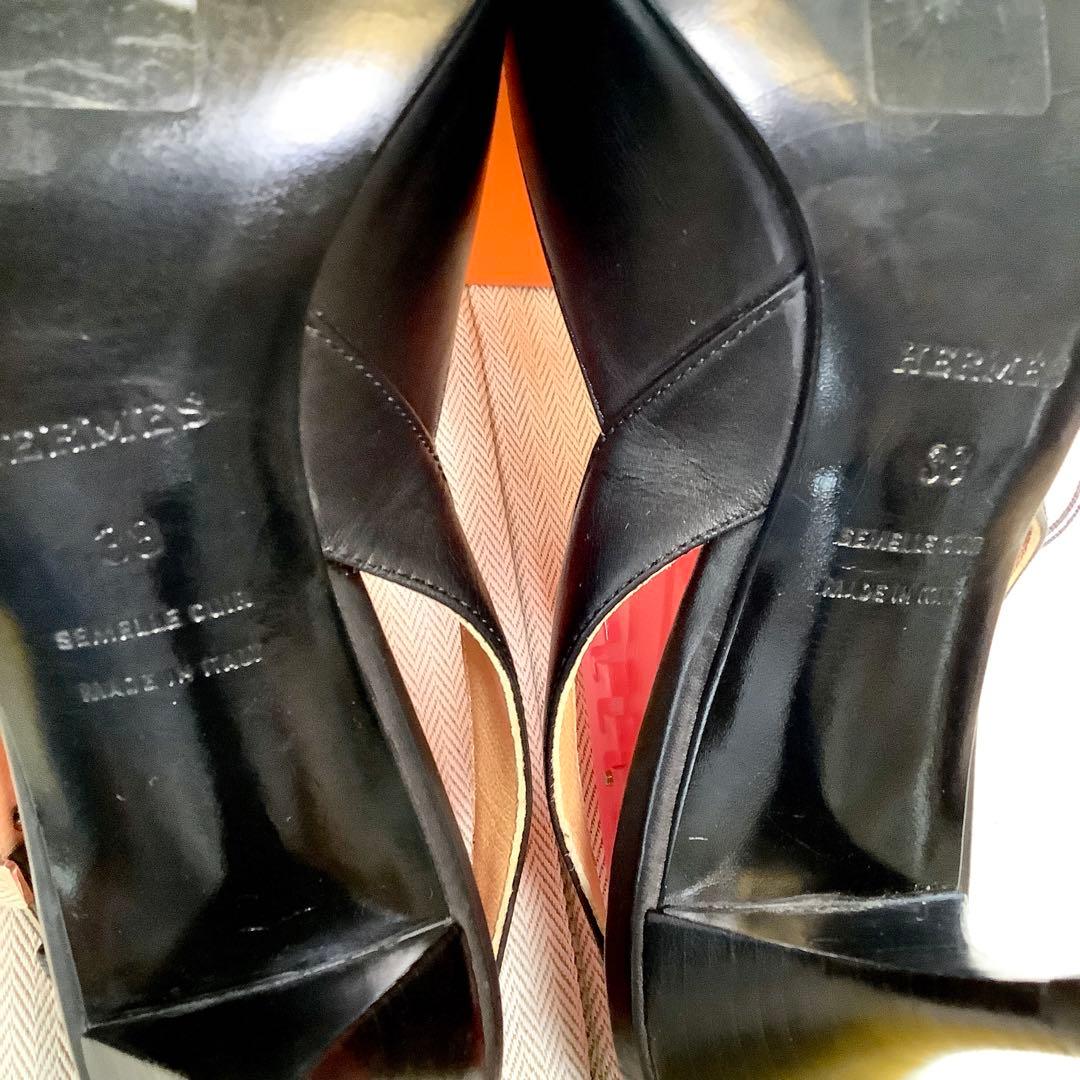 新品同様! エルメス アイコンバックル スリングバック パンプス 24.5㎝