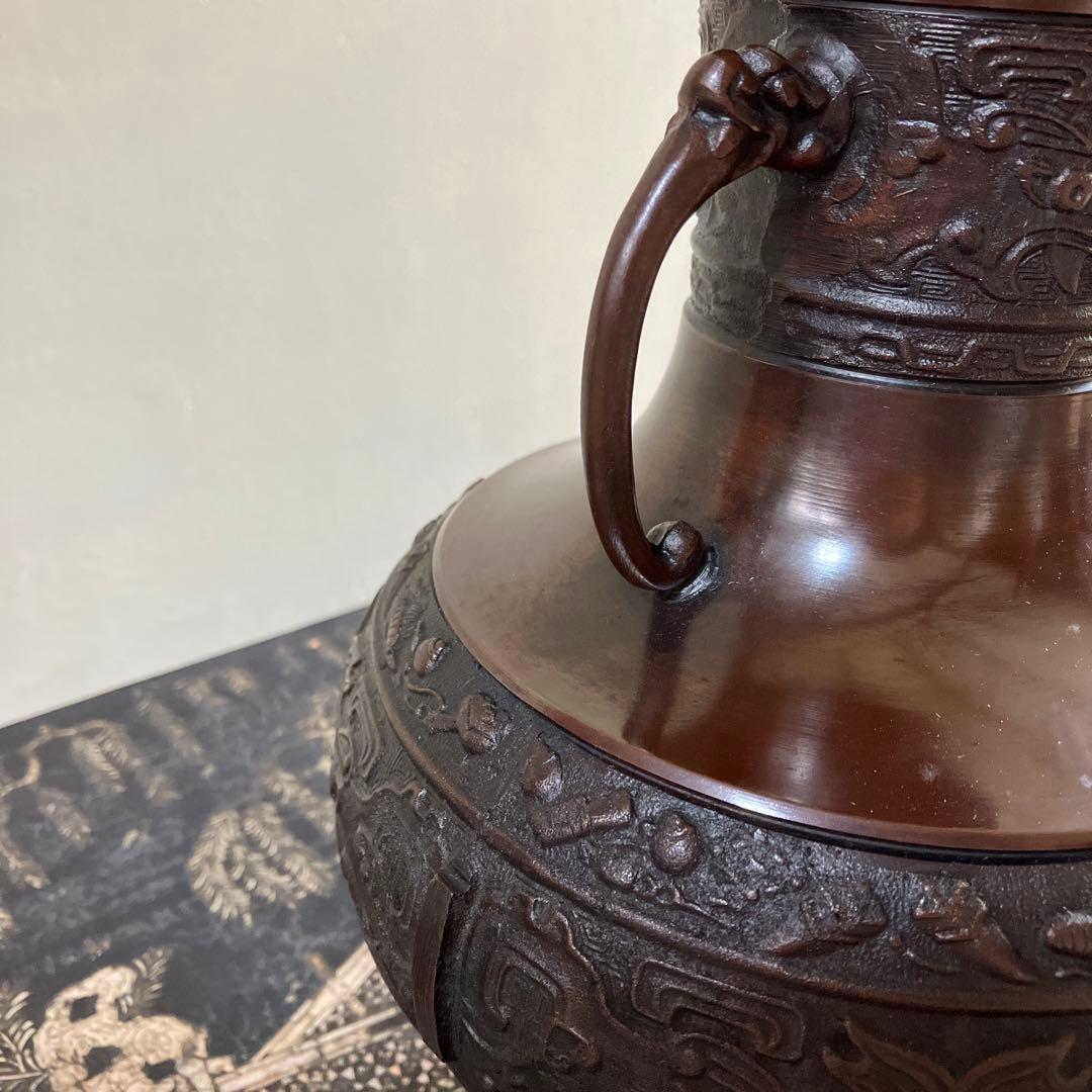 高岡銅器 鋳銅花瓶 銅製花瓶 花器 龍泉堂 天龍 耳付花瓶 骨董品 - メルカリ