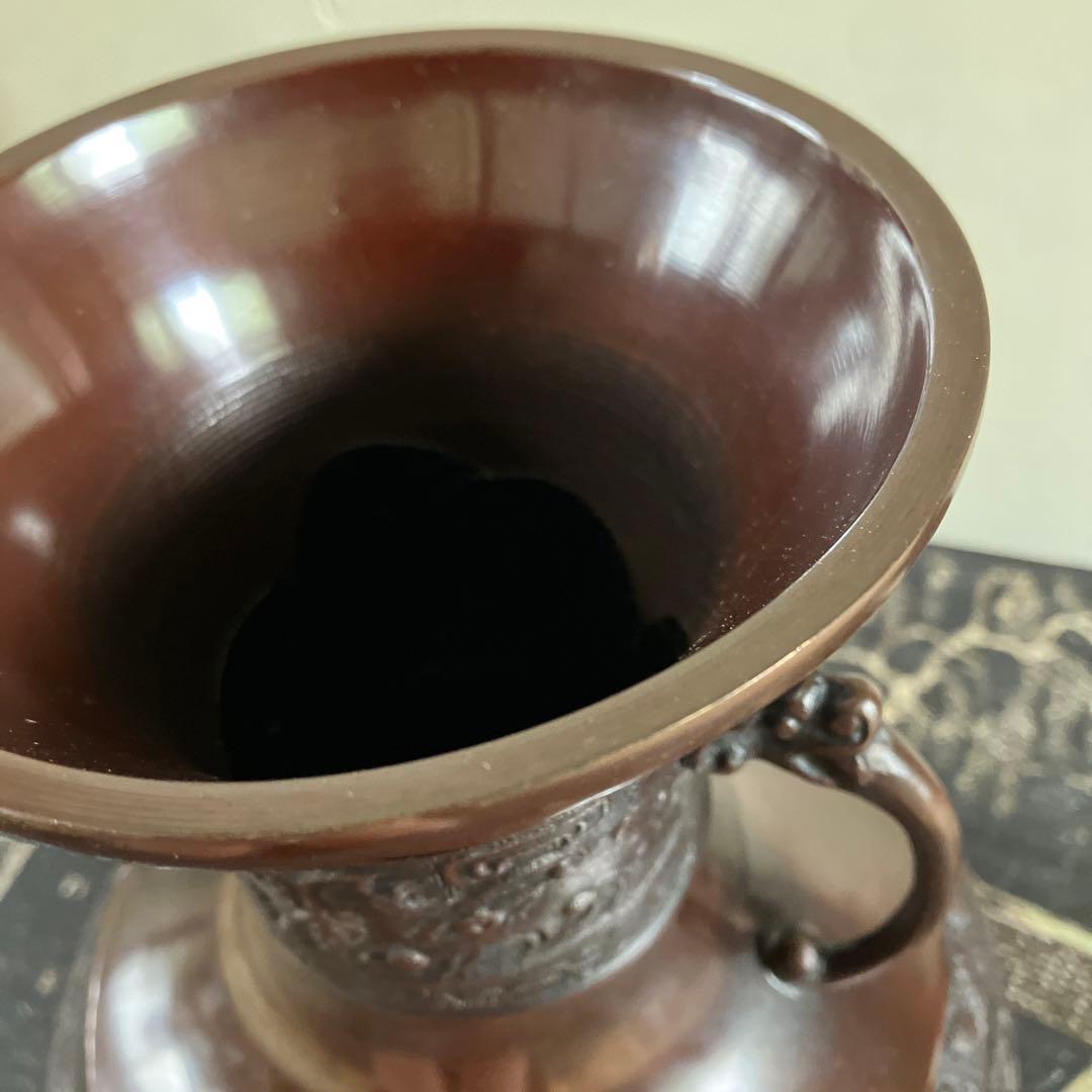 高岡銅器 鋳銅花瓶 銅製花瓶 花器 龍泉堂 天龍 耳付花瓶 骨董品 - メルカリ