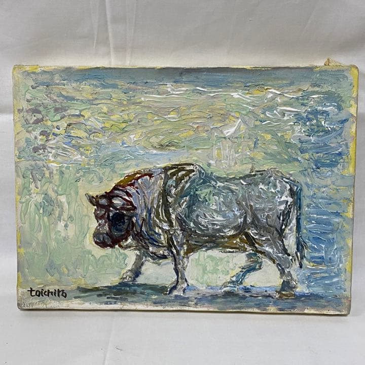 下川都一朗 油彩画「牛」4号 美術 芸術 絵画 サイン入り - メルカリ