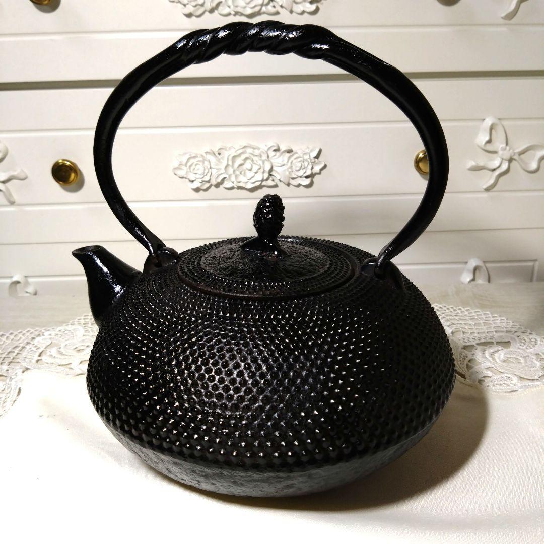 USED品 南部名工金秀 及春鋳造 算盤形捻鉉アラレ 南部鉄瓶 南部