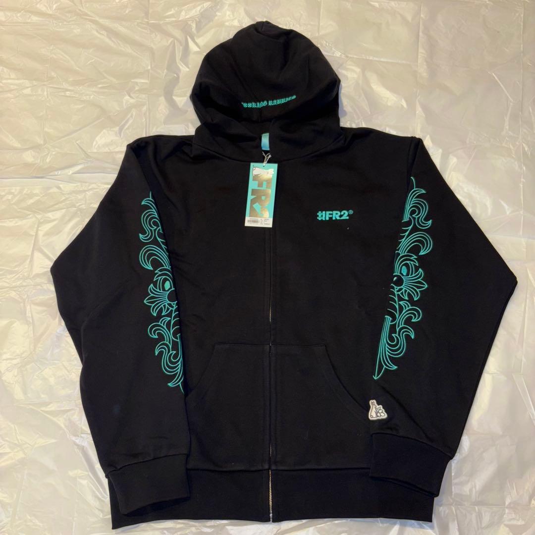 L 黒 FR2 月桃 刺繍 ラビット ジップ フーディ パーカー 沖縄 クロム