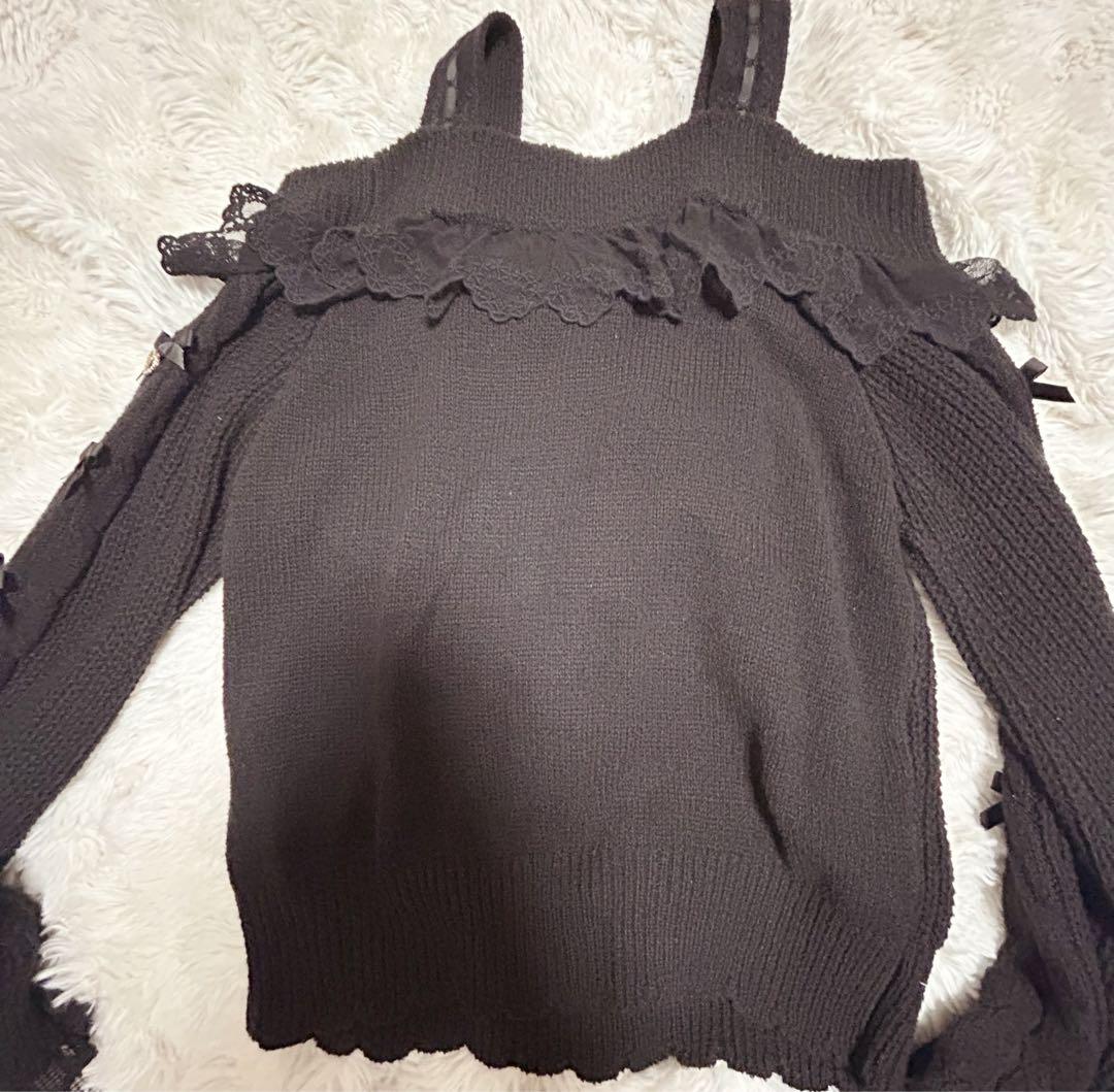 LIZLISA リズリサ 地雷 ハートバックルフリルオフショルニット - メルカリ