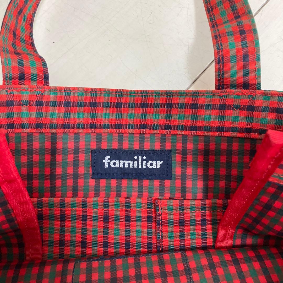 familiar☆赤系ファミリアチェックトートバッグ（大） A4収納可