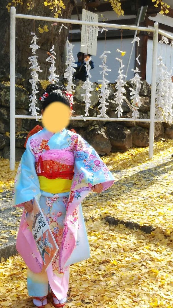 花柄刺繍 七五三着物ピンク水色 100cm~ 7歳用セット