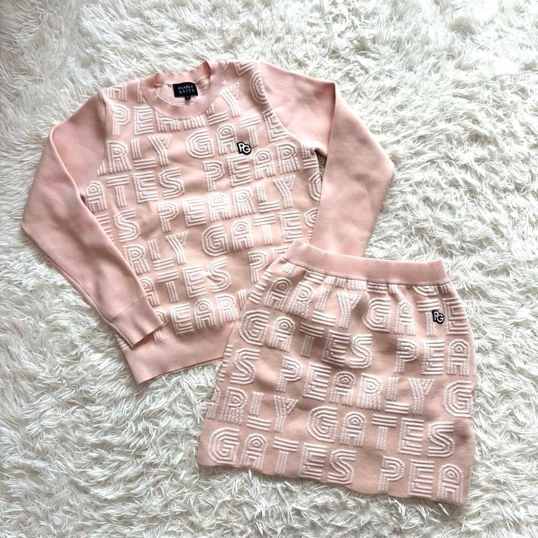 パーリーゲイツ セットアップ ニットセーター 総柄 ピンク ゴルフウェア パーリーゲイツ セットアップ ニットセーター 総柄 ピンク ゴルフ