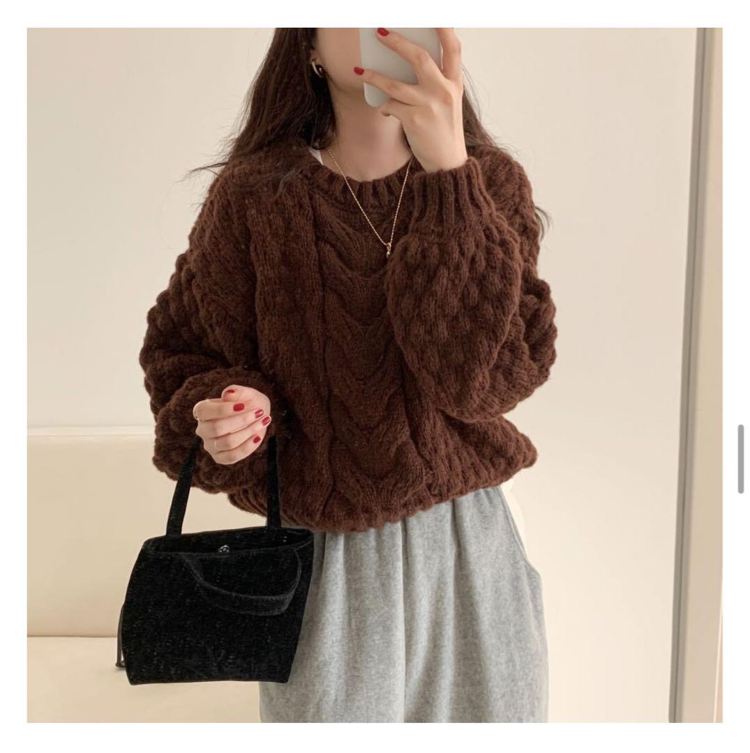 韓国】※ラスト値下げ！ブラウンケーブル編み/ニットセーター J - メルカリ