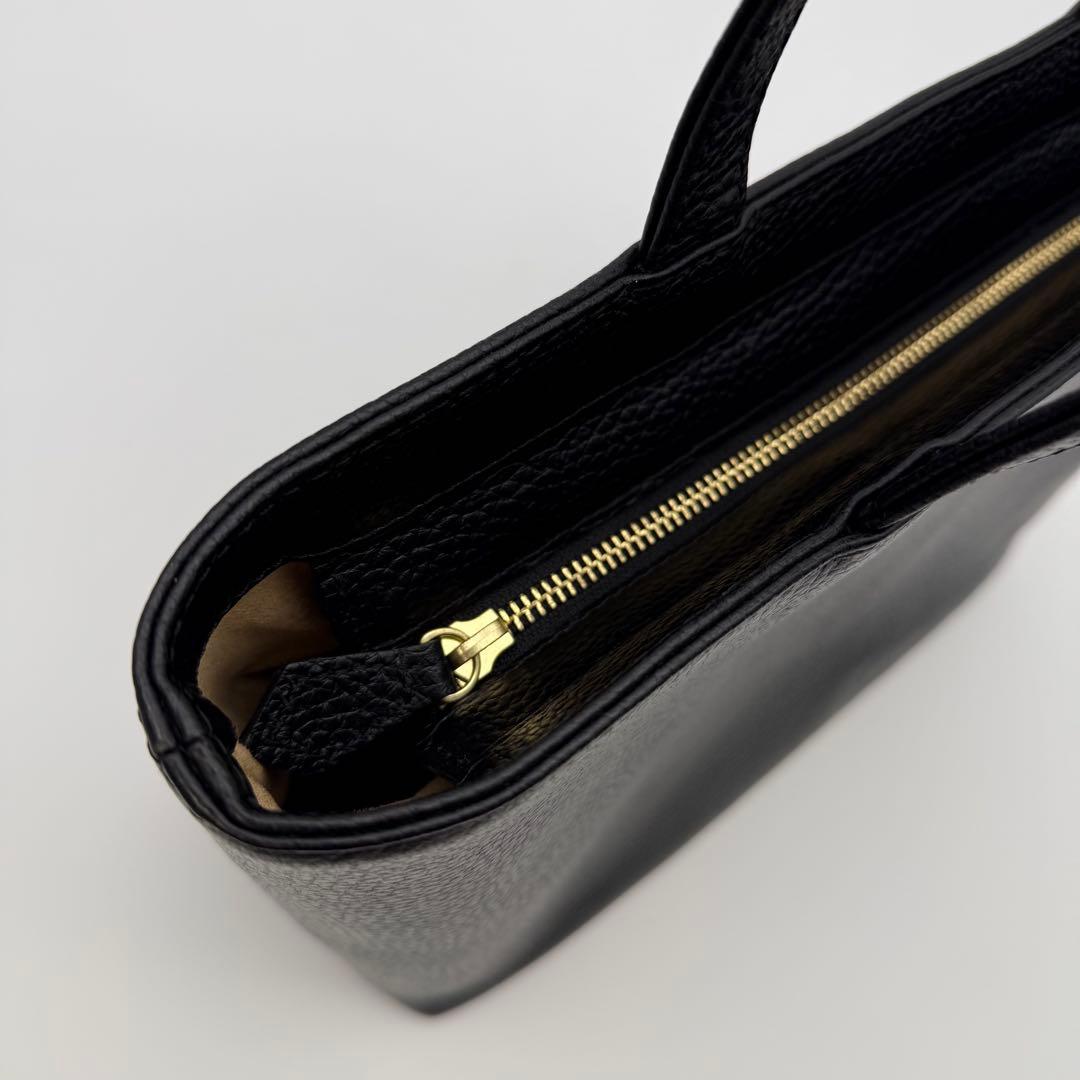 極美品】HushTug ハッシュタグ ジップミニトート ブラック シボ革