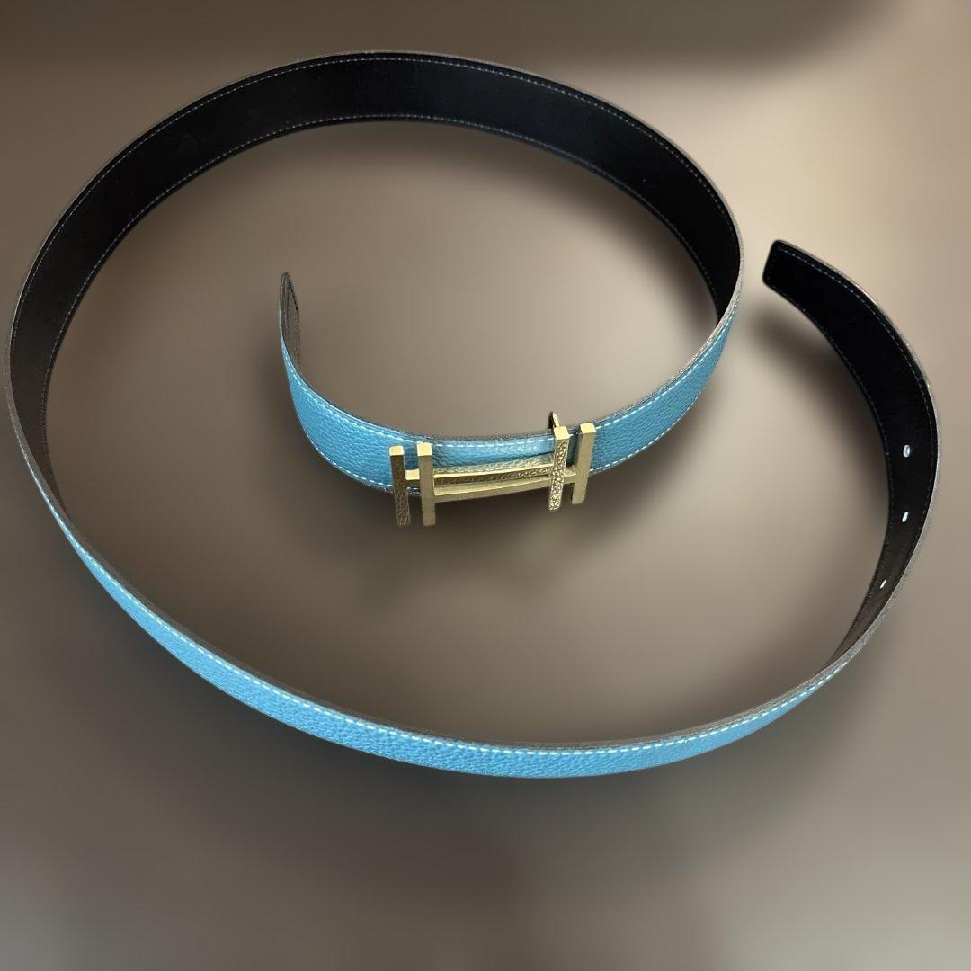 Yuji Koyama様限定】エルメス青レザーベルト メンズ ゴールドバックル