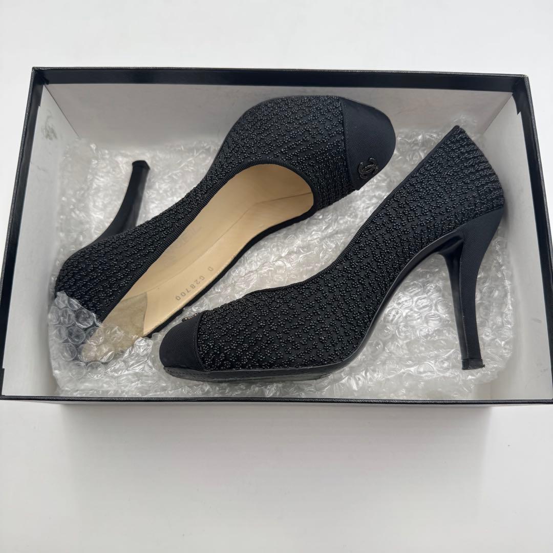美品✨CHANEL ハイヒール　ココマーク　ブラック　サテン　23.5cm