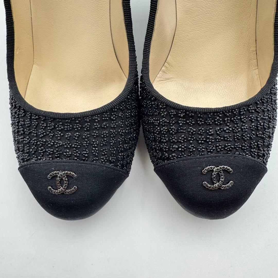 美品✨CHANEL ハイヒール　ココマーク　ブラック　サテン　23.5cm