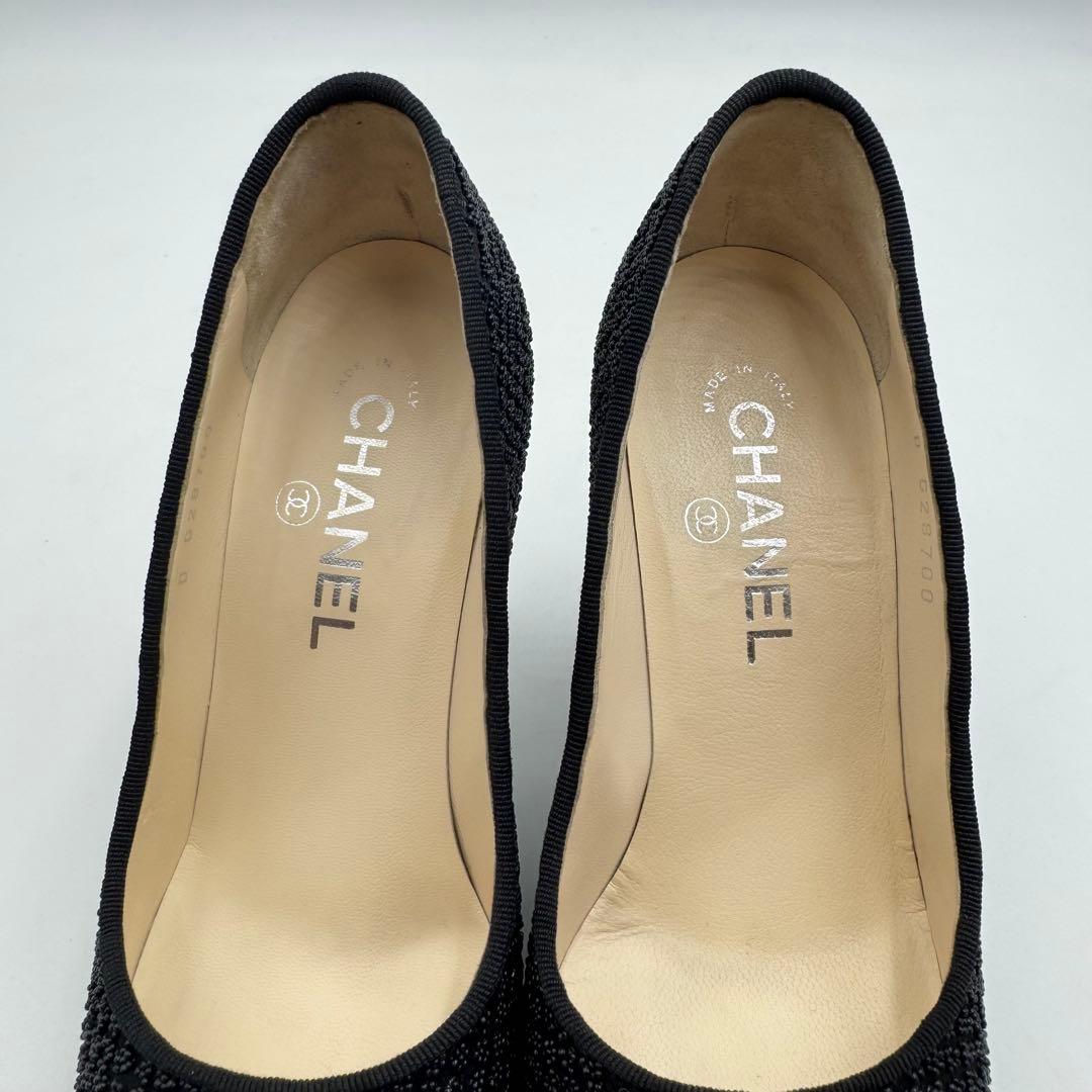 美品✨CHANEL ハイヒール　ココマーク　ブラック　サテン　23.5cm