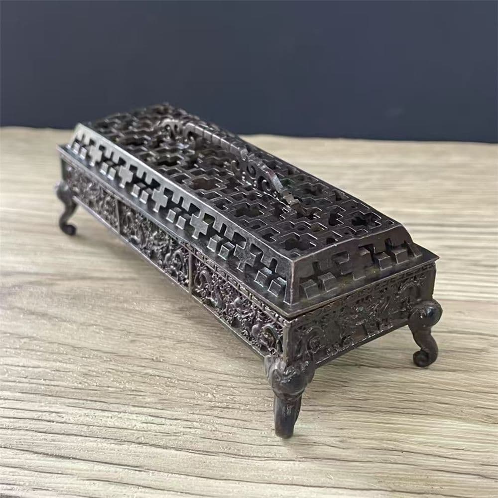 銅 細工 浮彫竜戯珠四象足香炉 茶室香炉 香道具 装飾品 工芸品 置物