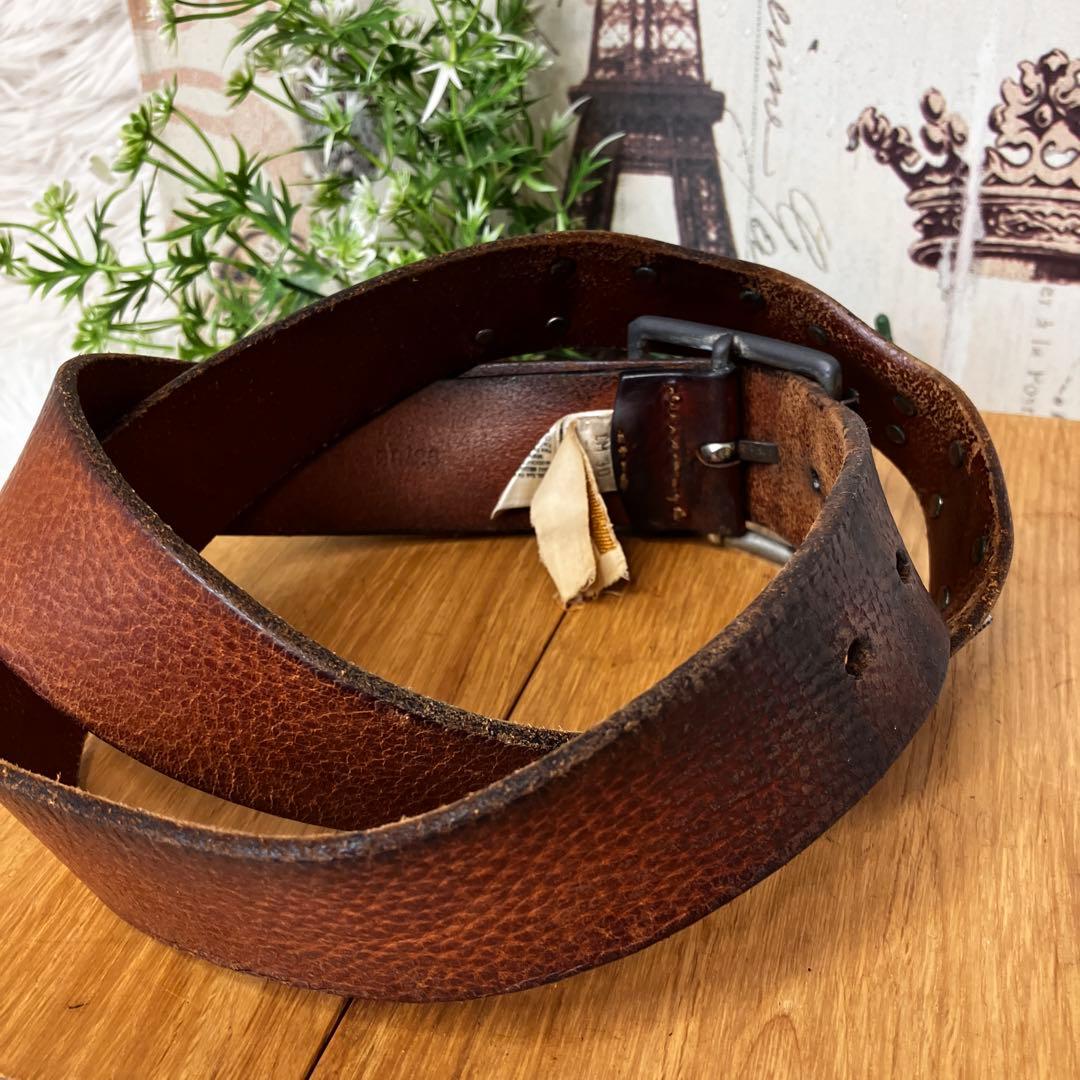 DIESEL ディーゼル レザー ベルト ブラウン メタルロゴ - メルカリ