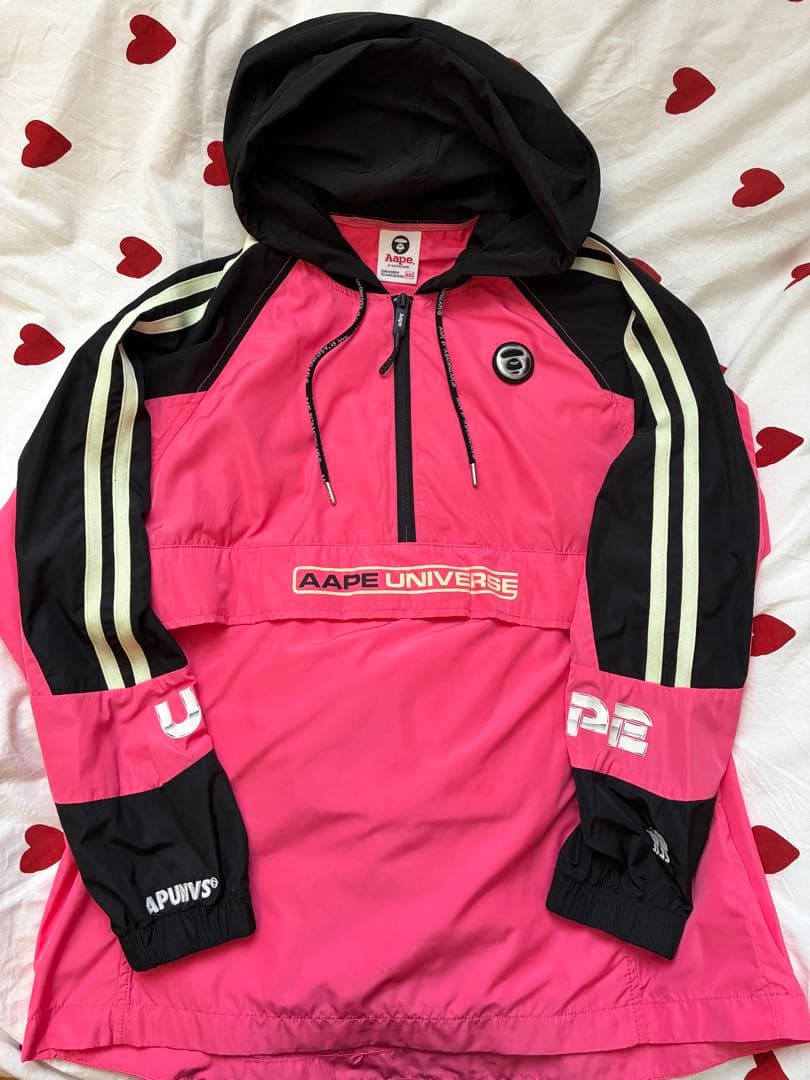 AAPE BY A BATHING APE® ピンク ナイロンジャケット A BATHING APE】ナイロンジャケット 刺繍ロゴ入り ピンク - メルカリ