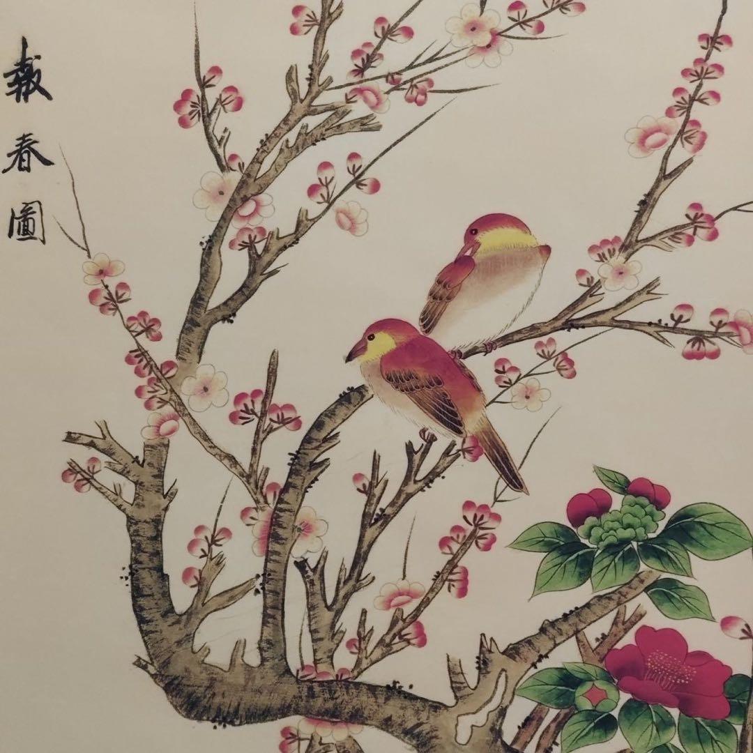 唐寅 花鳥画 掛け軸 中堂 花鳥図 中国画 表装済 サイズ：173×69cm