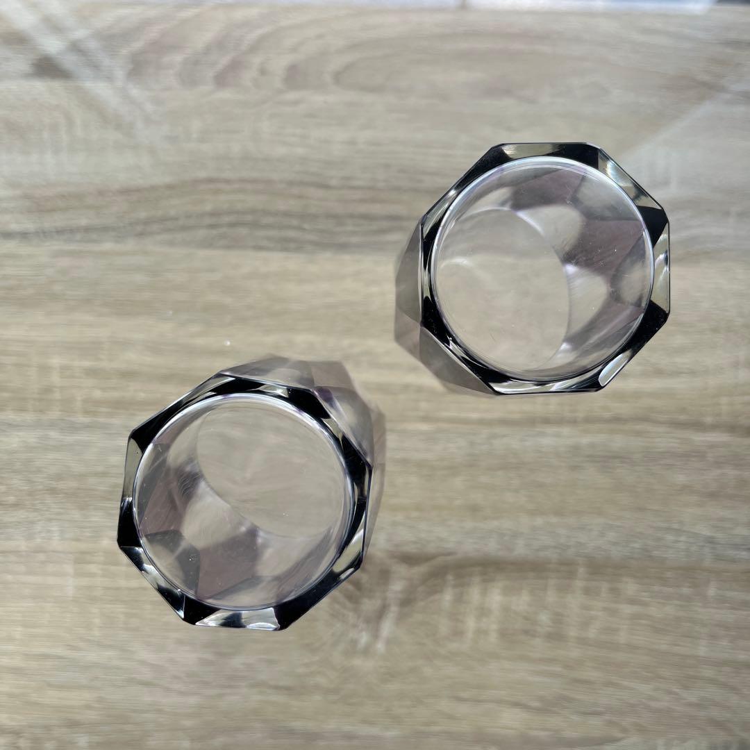 骨董 時代ガラス 紫色被せダイヤ綴り 大正浪漫 モダン切子 コップ