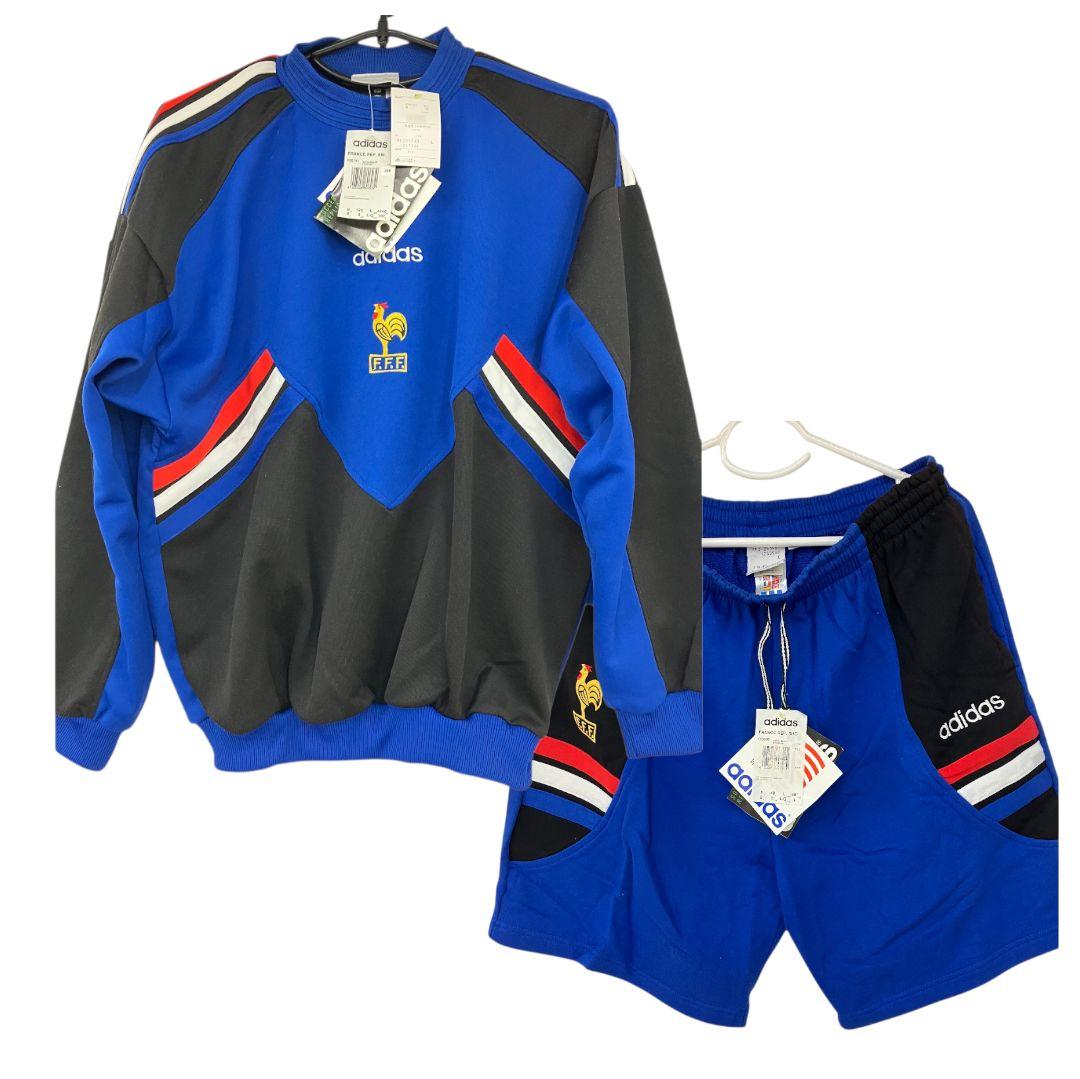 94-95 フランス代表　adidasオフィシャル　トレーニングスウェット上下 adidas Originals x Brain Dead Men's Half Zip Sweatshirt Blue