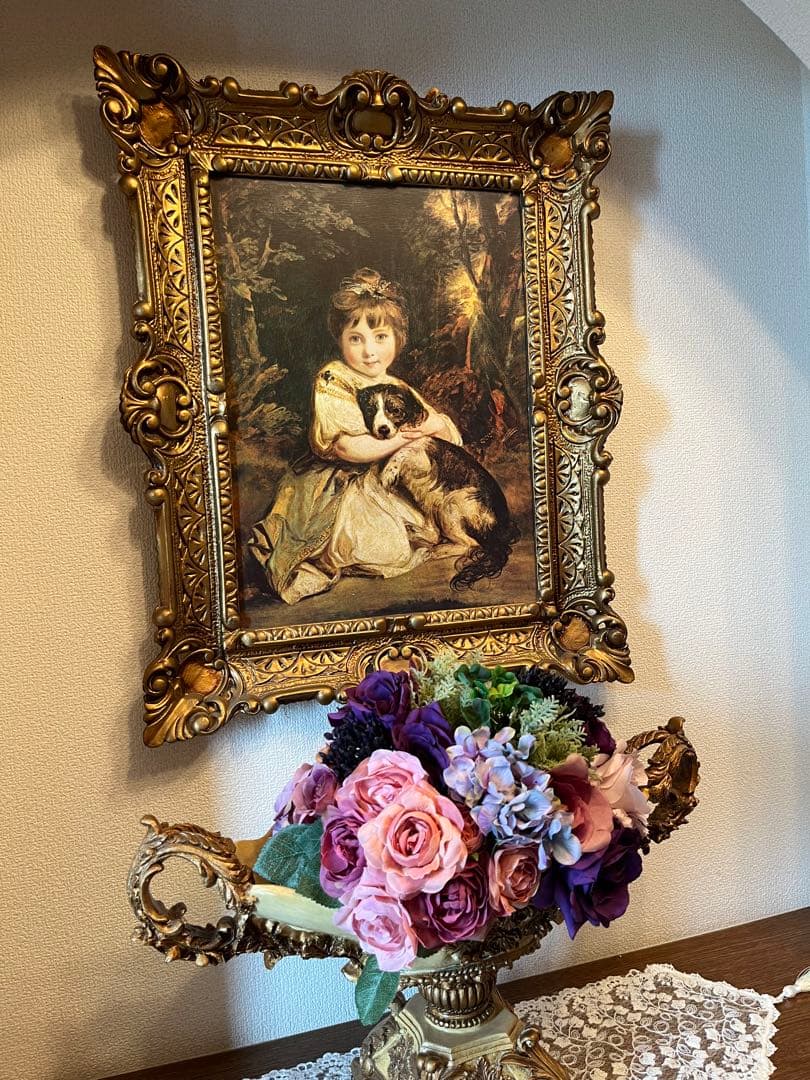 ロココ調　額絵　イタリア製縦型　金縁