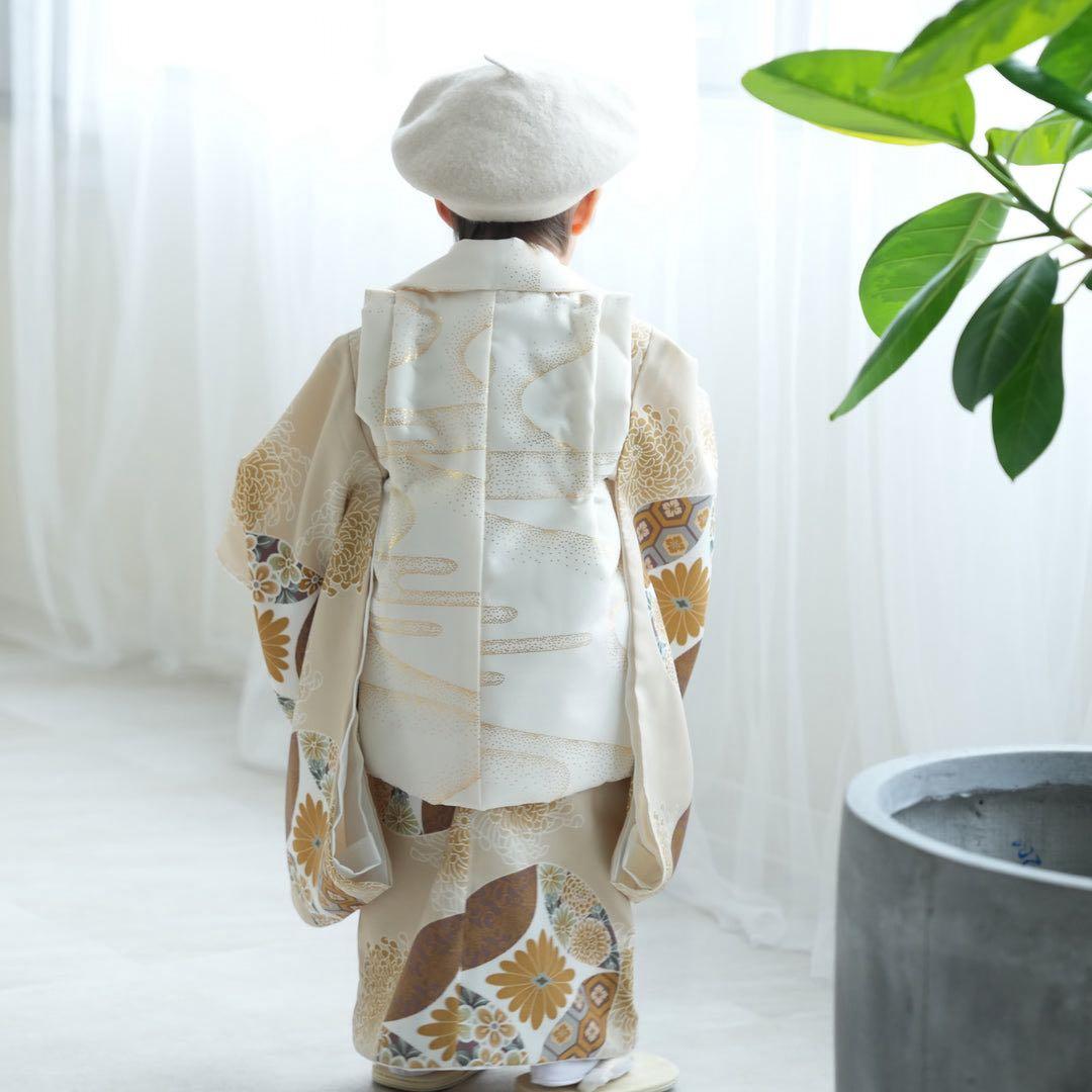 ひよこ商店 クリーム金彩×エクリュ七宝 3歳男の子 被布着物セット