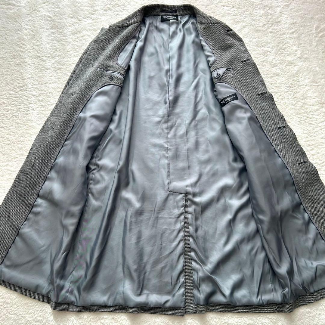 高級】イヴサンローラン カシミヤ ヘリンボーン ロング 比翼コート XL