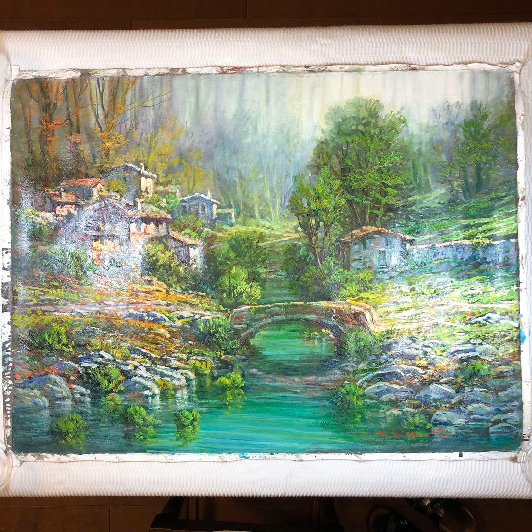マリオ・ディ・マルティーノ 「古い橋」 油彩画 木枠無し キャンバスのみ