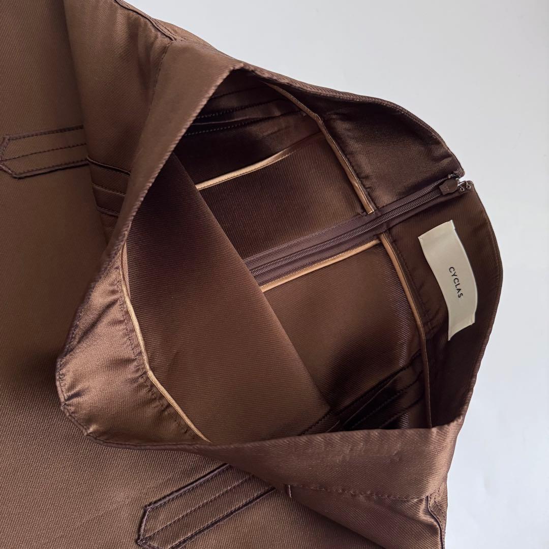 春コーデ CYCLASシルク混トラペーズスカート ブラウン 美品 シクラス