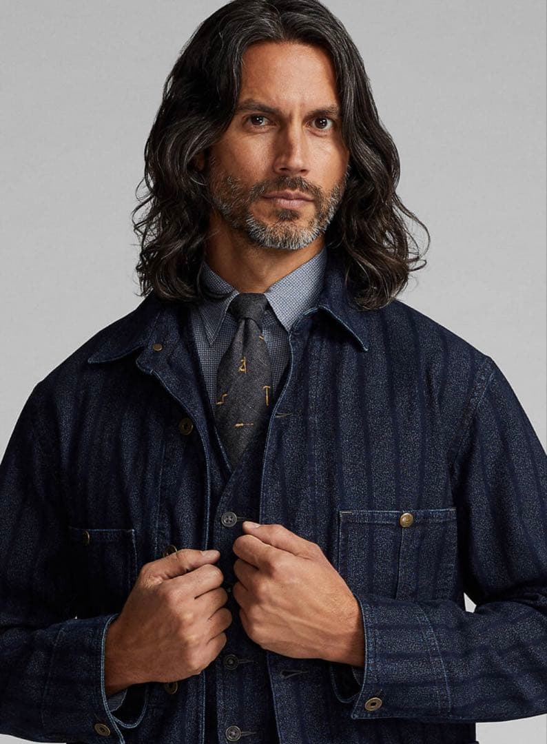 新品*RRL*インディゴ ストライプド ツイル シャツ ジャケット * XS