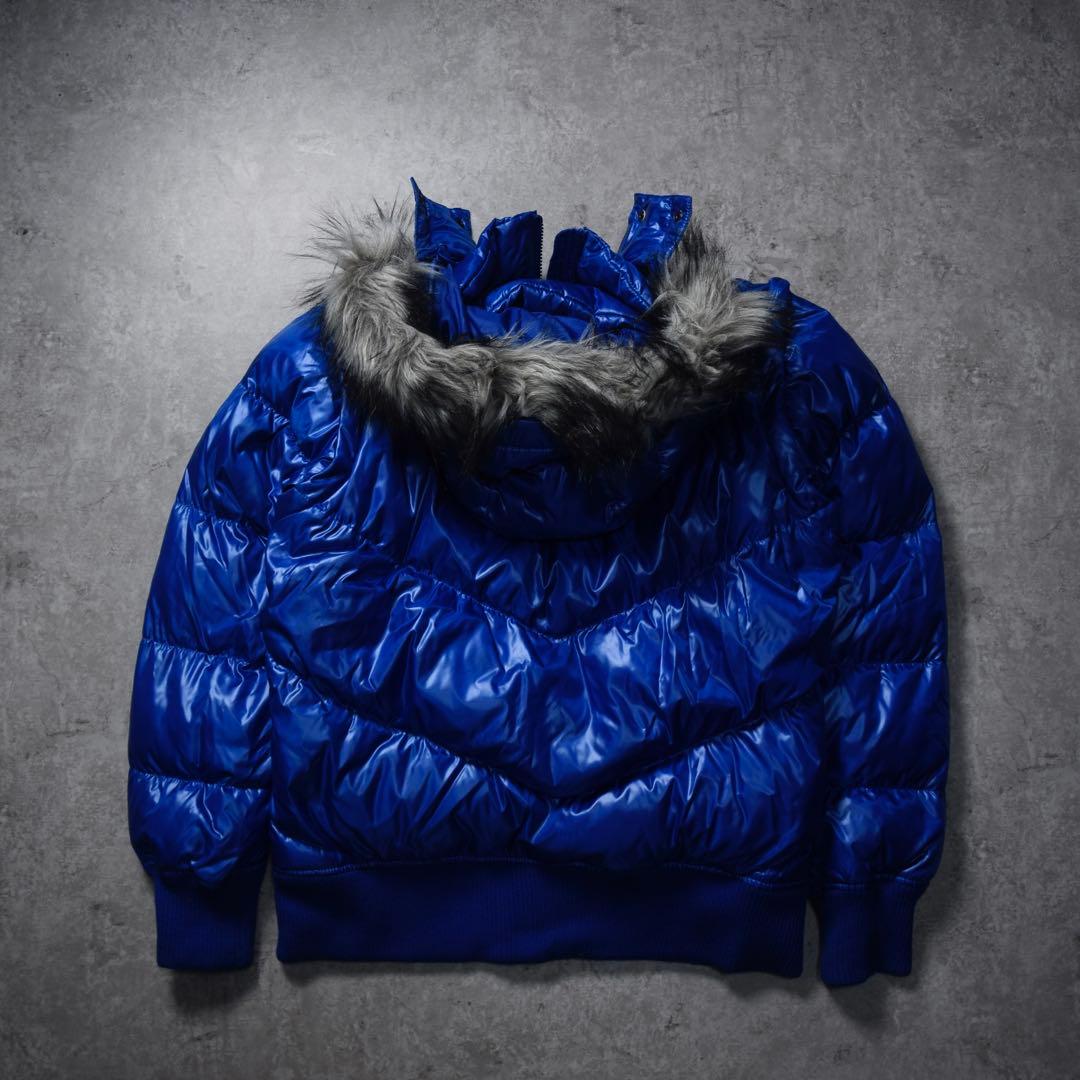 00s old uniqlo ファーフード ダウンジャケット ブルー 2way - メルカリ