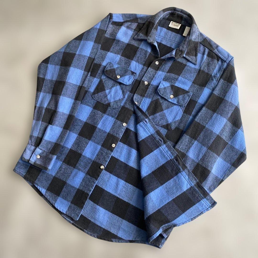 90sファイブブラザーFIVEBROTHERネルシャツUSA製Lブルー×ブラック