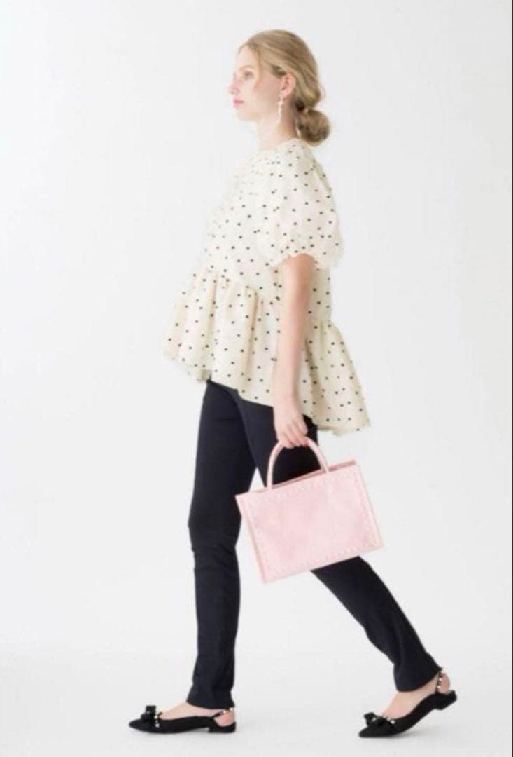 ツルバイマリコオイカワ ドットパフスリーブペプラム ブラウス