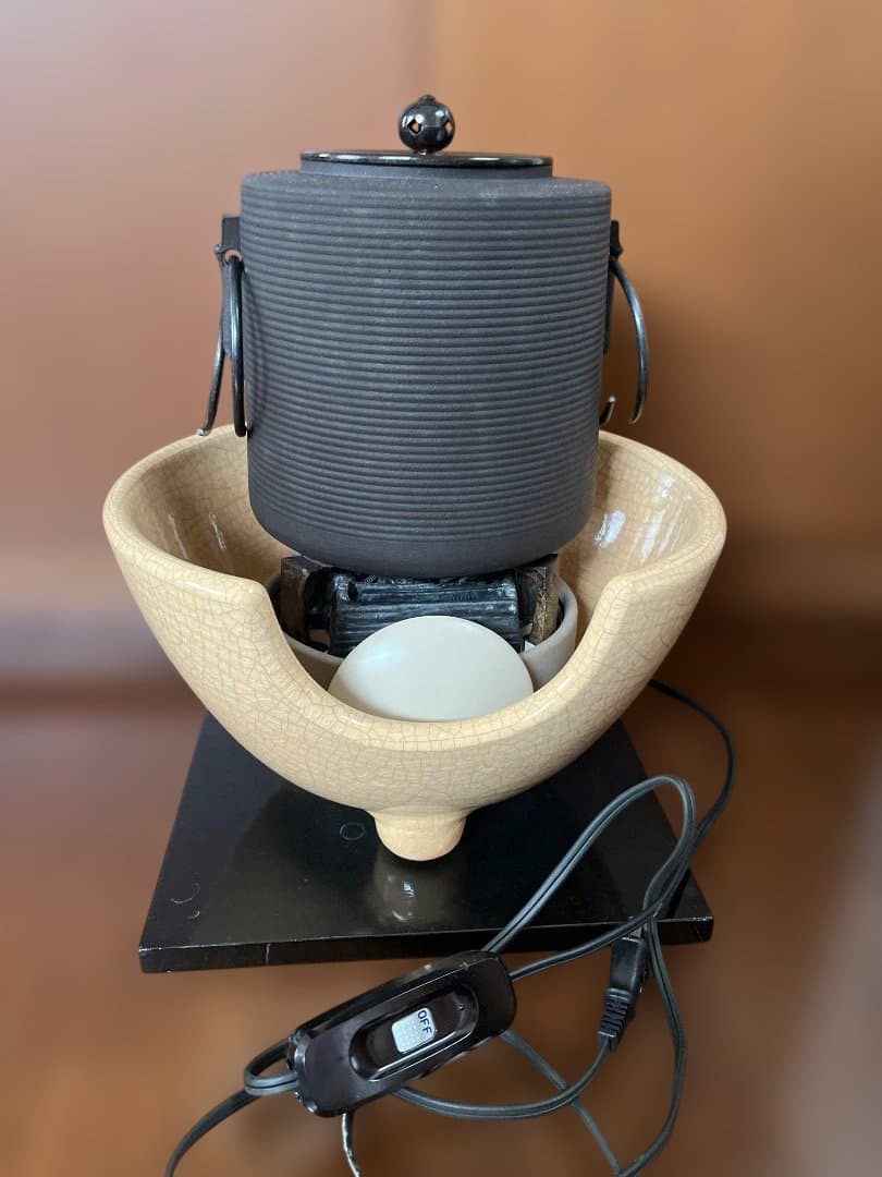 茶道　風炉釜　電熱線　陶器製 茶道具 電熱器風炉 電気炭風炉 ヤマキ電器 唐銅 唐金 鬼面風炉 菊池