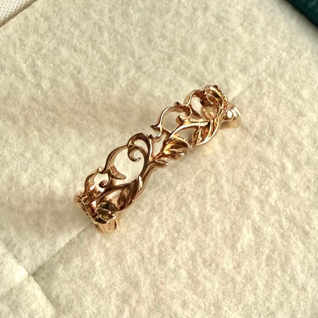 agete アガット K10 オリーブ モチーフ リング 指輪 透かし レース