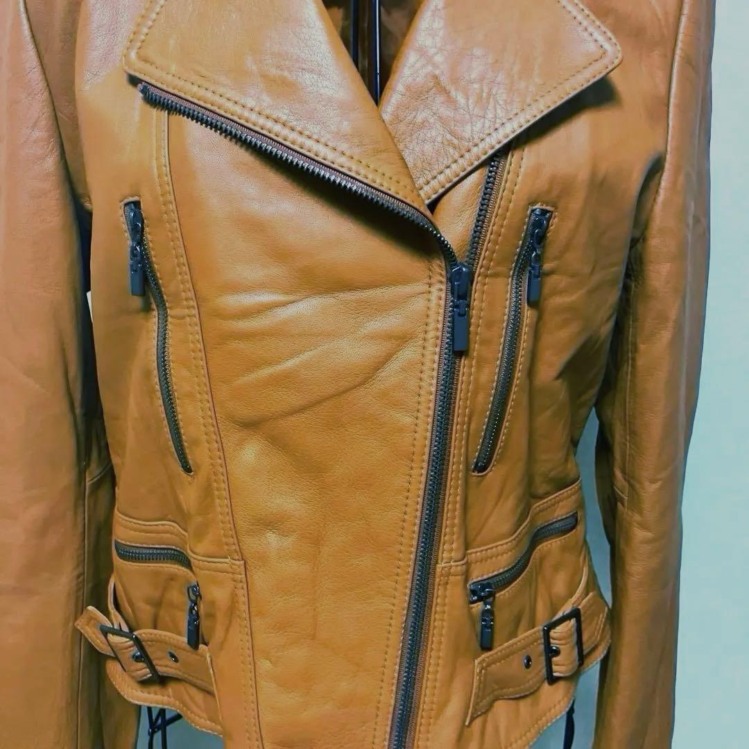 ROBO キャメル レザーライダースジャケット （FOXファー付き）