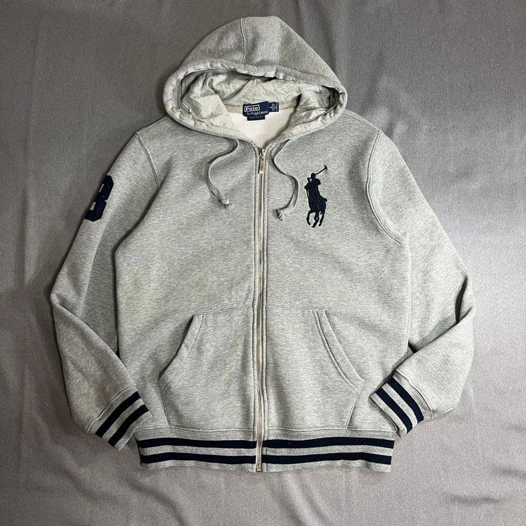 希少 90s ラルフローレン ジップアップパーカー グレー 肉厚 ポニー