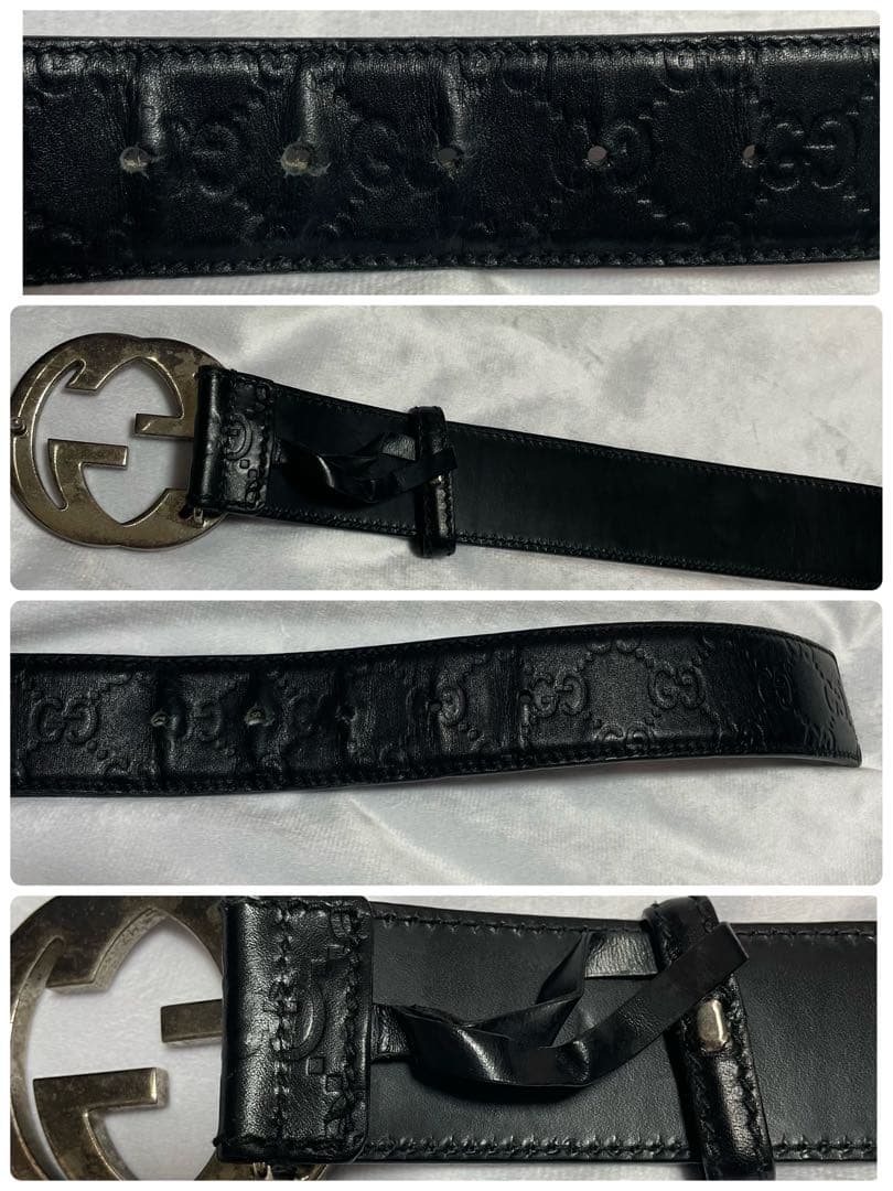 GUCCI グッチ ベルト ブラック 黒 シマレザー インターロッキングG