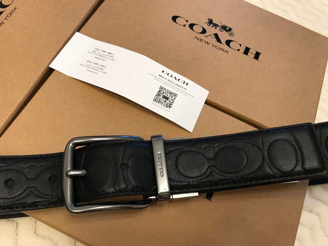 新品coachコーチシグネチャーフリーサイズリバーシブルベルトギフト箱
