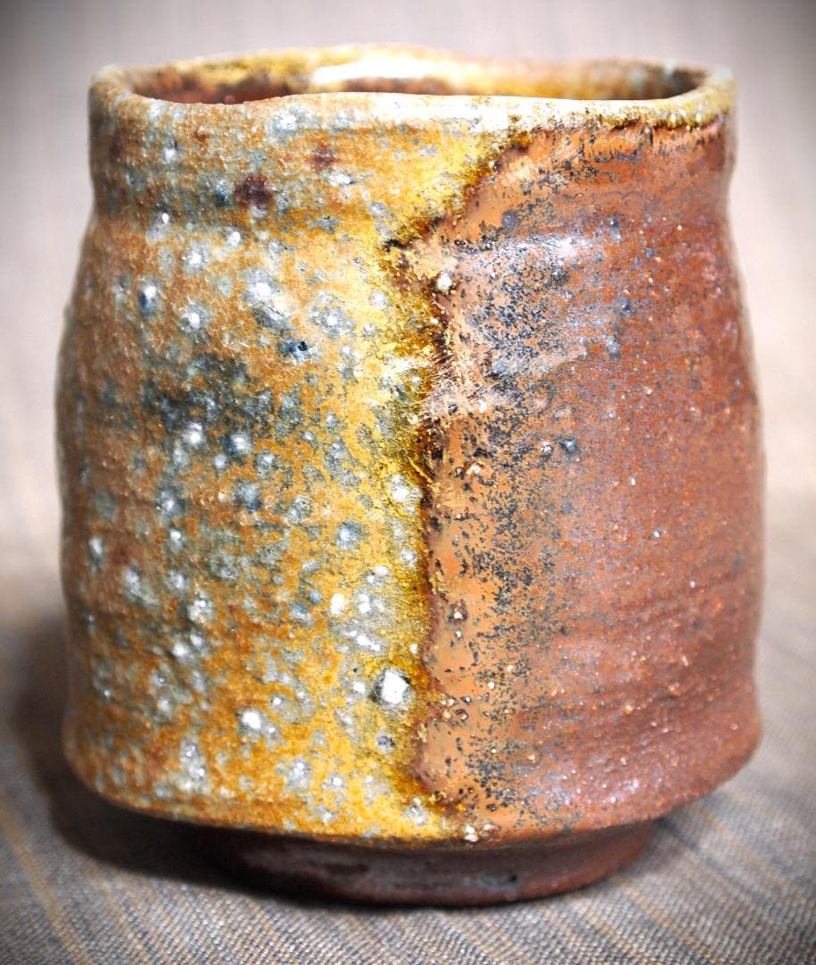 人気作家★多久守★備前《窯変》筒湯呑★共箱