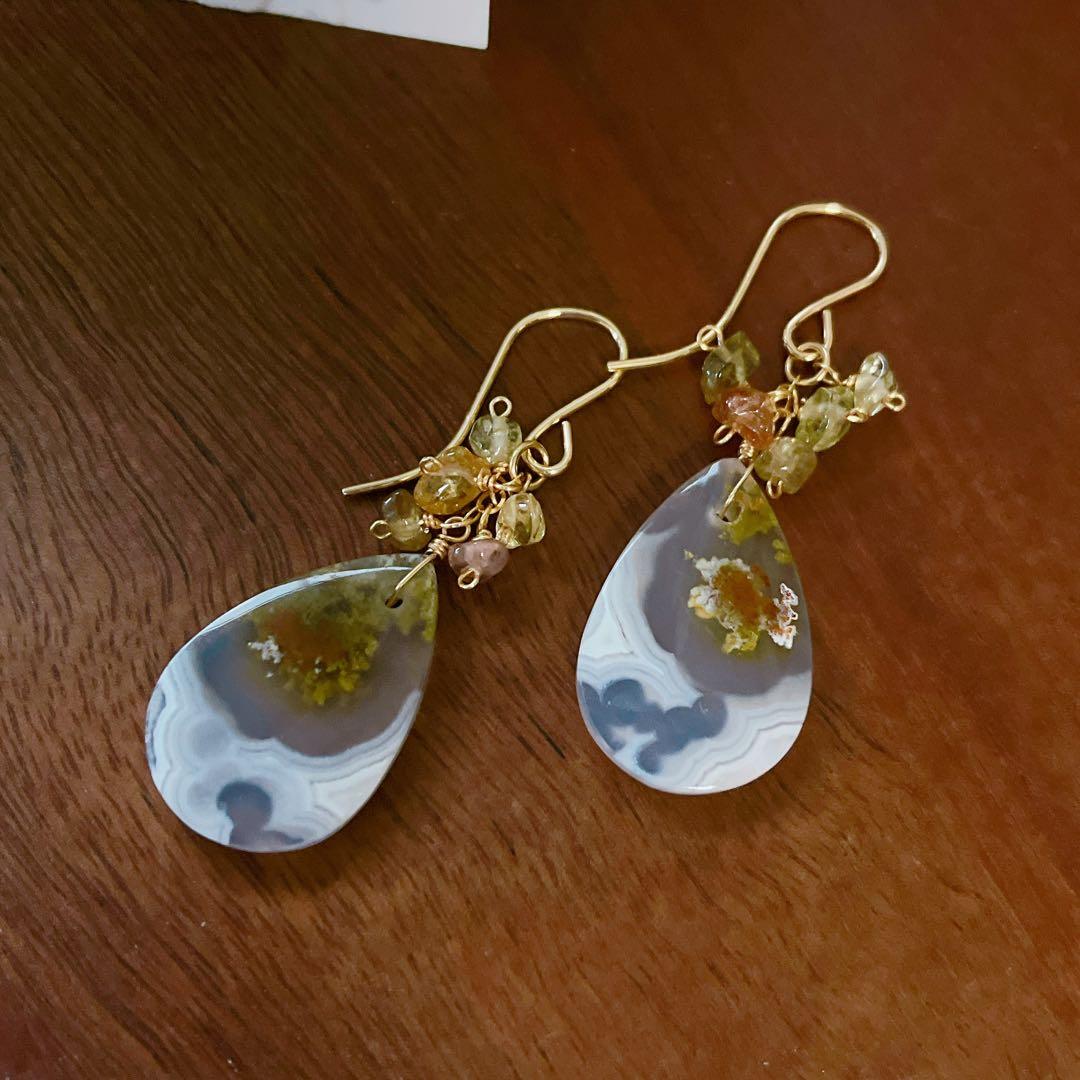 廃盤レア◆一点物✧希少✧テルナテ島アイアゲートモスアゲートピアス