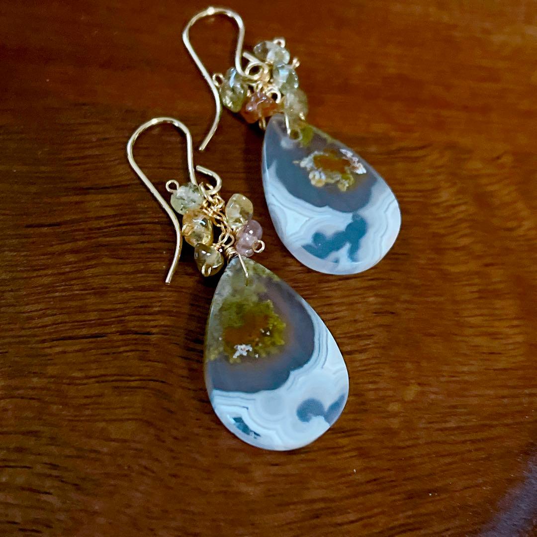 廃盤レア◆一点物✧希少✧テルナテ島アイアゲートモスアゲートピアス