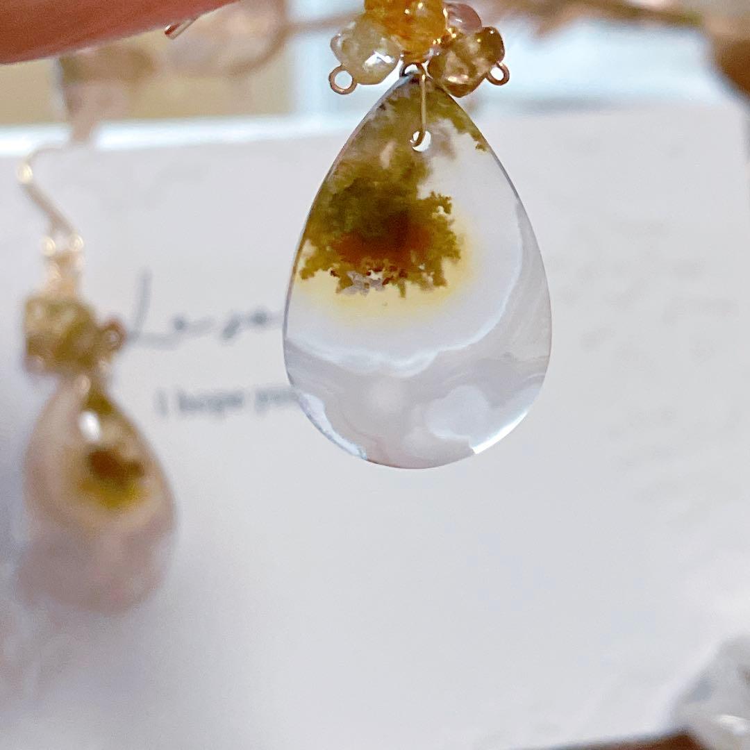 廃盤レア◆一点物✧希少✧テルナテ島アイアゲートモスアゲートピアス