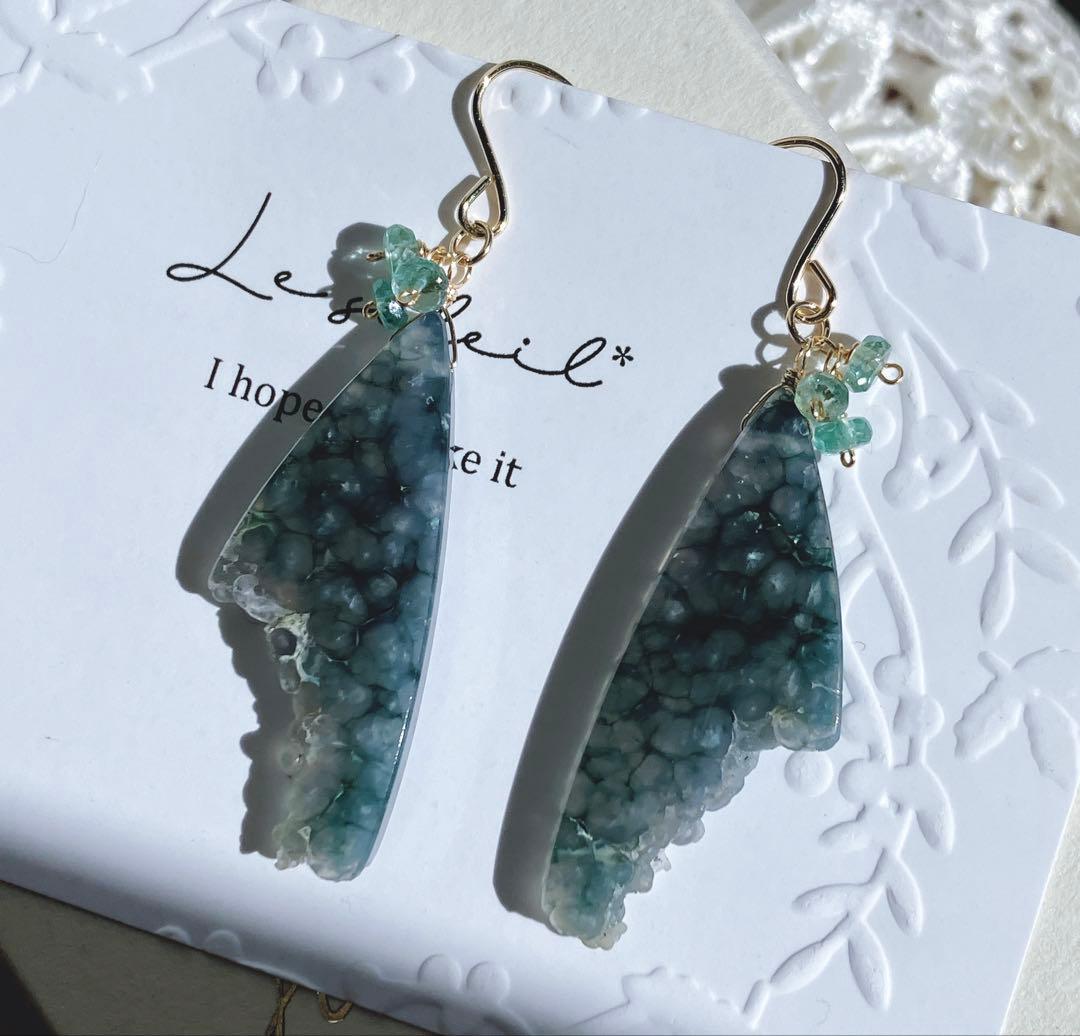 廃盤レア◆一点物✧希少✧テルナテ島アイアゲートモスアゲートピアス