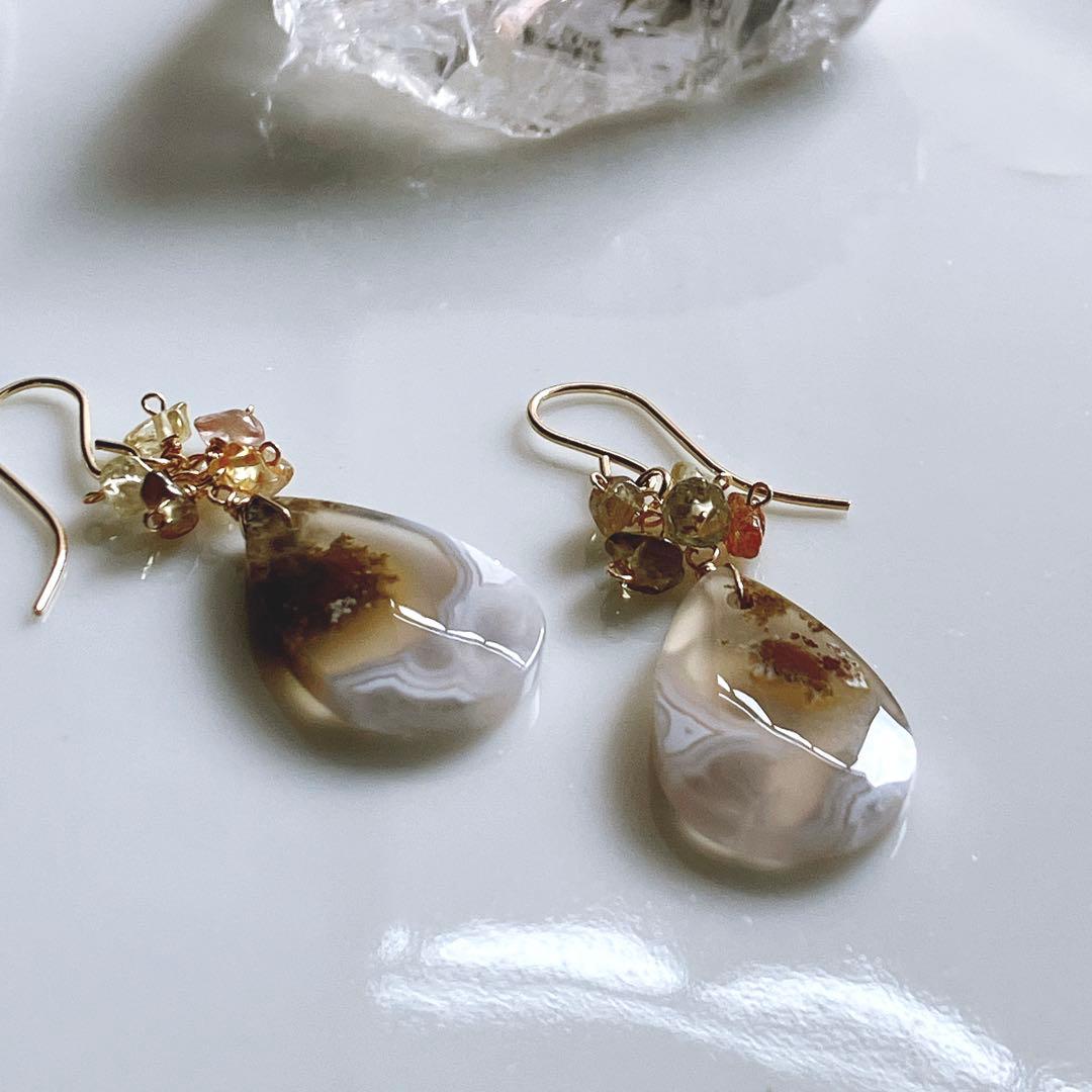 廃盤レア◆一点物✧希少✧テルナテ島アイアゲートモスアゲートピアス