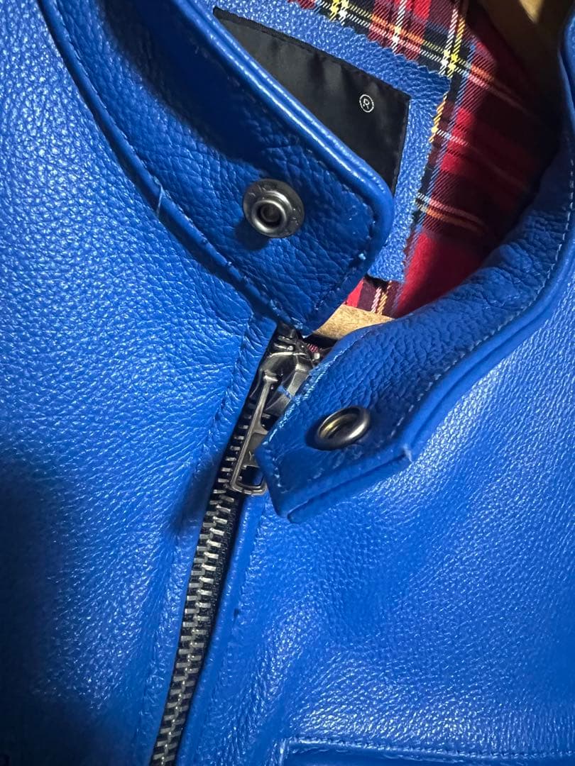 極限定 FORTIME ライダース レザージャケット シングル 青 2XLサイズ